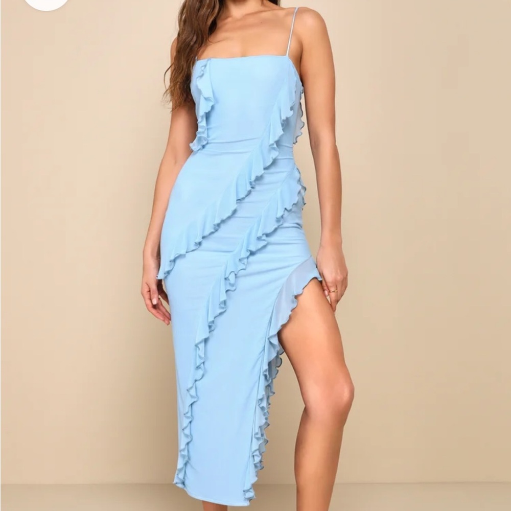 Elegant Blue Ruffle Dress